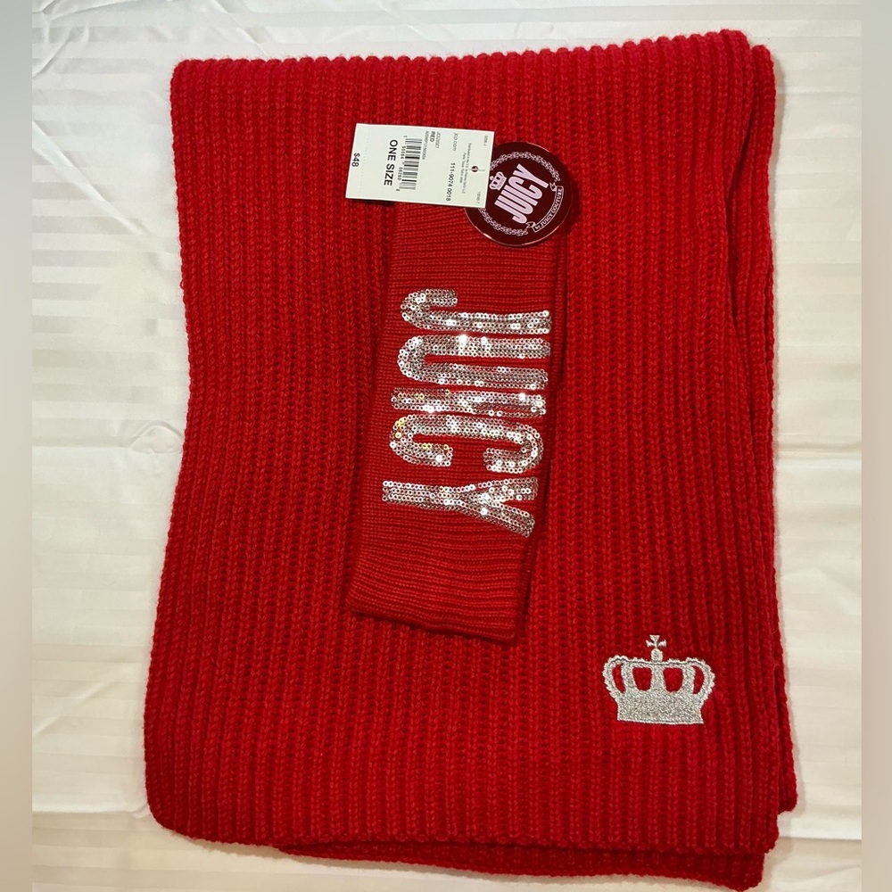 NEW Juicy Couture Red headband W/Silver Sequins and Red Scarf Set NWT